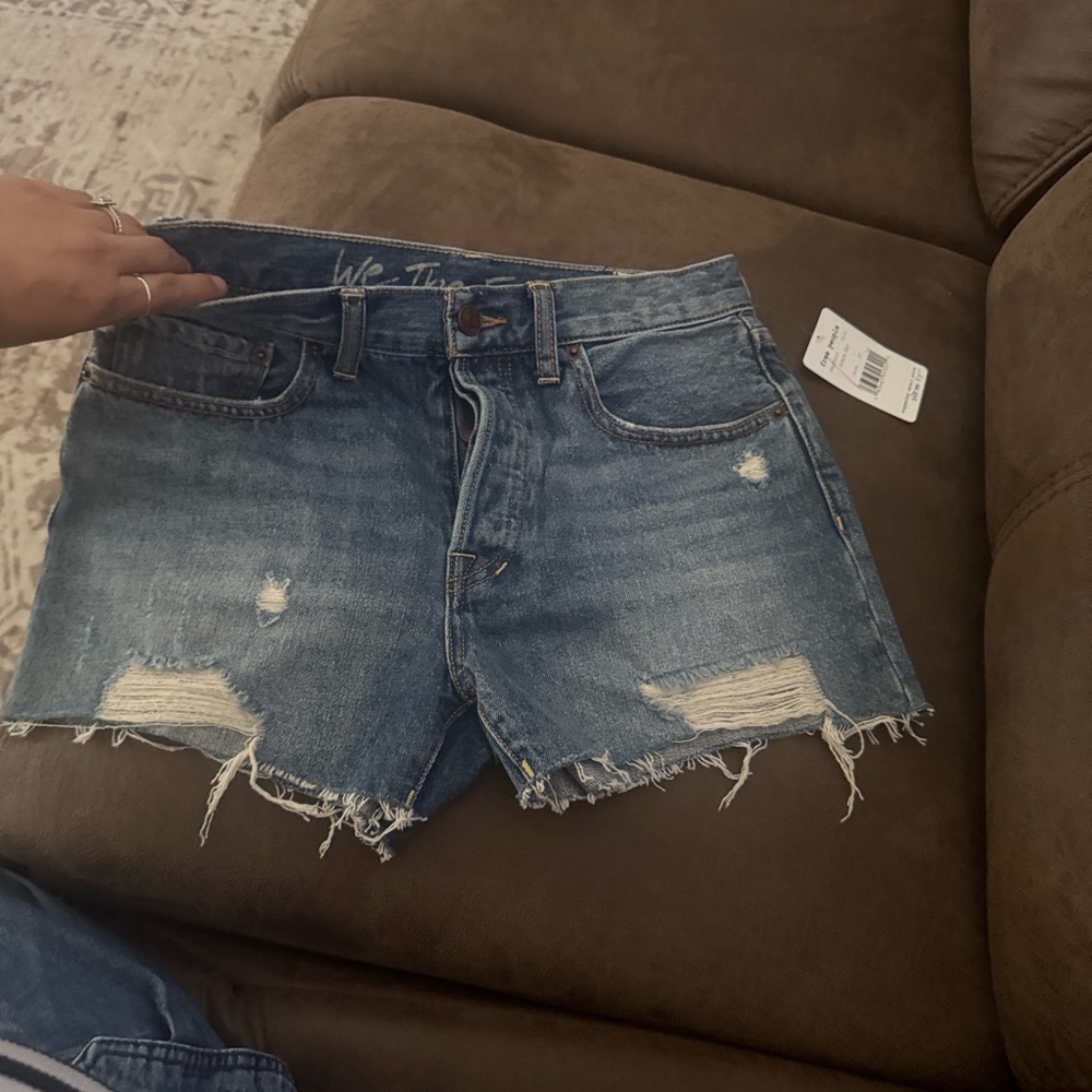 Free People Distressed Blue Jean Shorts